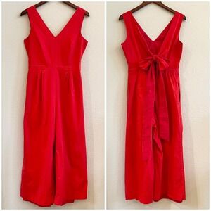 J Crew Bow Back Wide Leg Jumpsuit Red V Neck Sleeveless Size 4